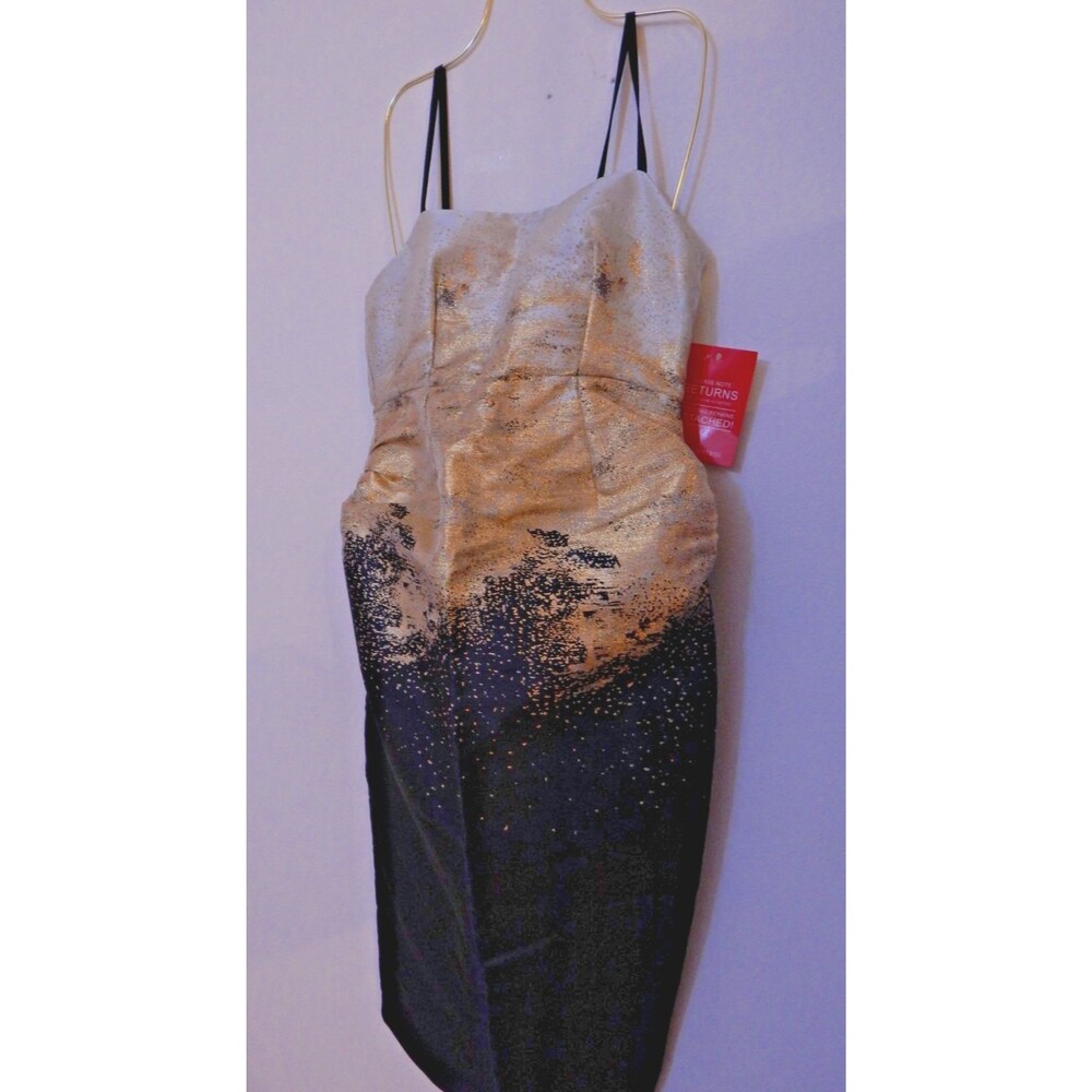 NWT Little Mistress Maternity Stretchy Black & Gold Cocktail Evening Dress sz 4